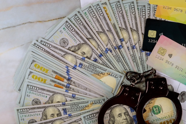 Stack of cash money used for paying bail bond or posting bail in Texas criminal case