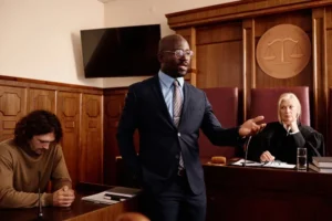 A Cowboy Law Group defense attorney represents his client in court during a trial